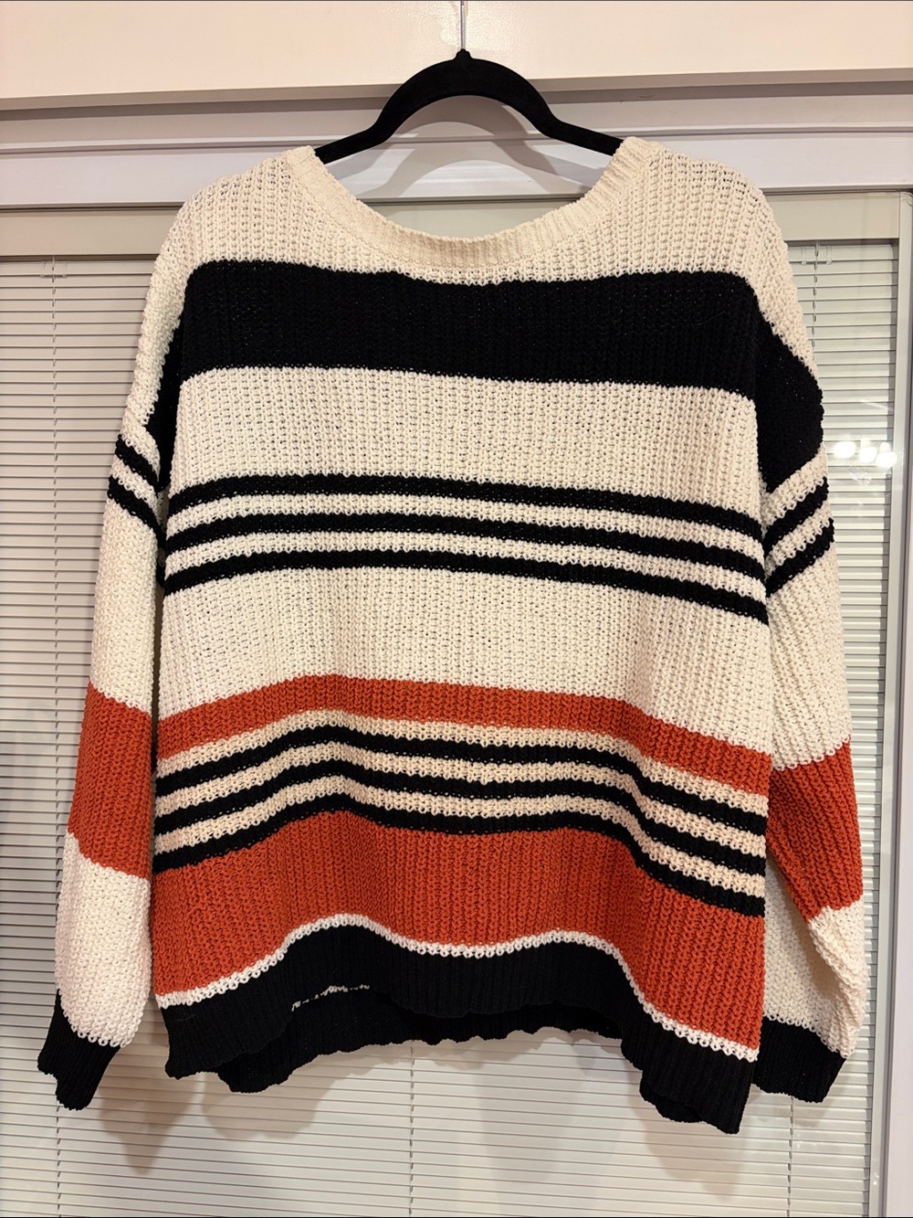 Orange, White, and Black Striped Sweater Size XL